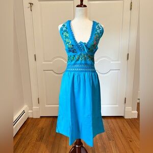 Mexican Dress With Multicolor Hand Embroidered.